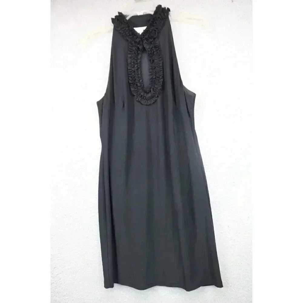 Joseph Ribkoff‎ Black Sleeveless Dress-Size 10-Key Hole-Ruffles